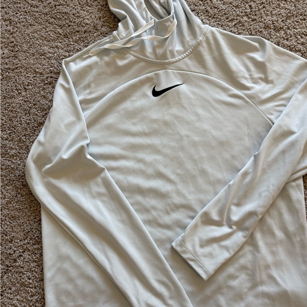 Nike Light Gray Hooded Dri-FIT Top with Black Swoosh